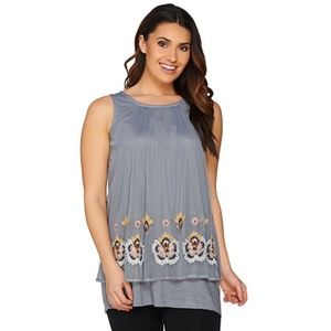 LOGO Lavish Cotton Slub Knit Tank w/Beaded Overlay